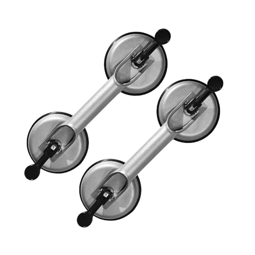 440 lbs Suction Cups Heavy Duty Aluminum Vacuum Plate Handle Glass Holder Hooks to Lift Large GlassTile LifterMoving GlassPad for LiftingDent Puller 2 PackAluminum, White