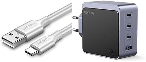 UGREEN Premium Şarj Seti: 100W GaN Adaptör ve 1m Beyaz USB-C Kablo
