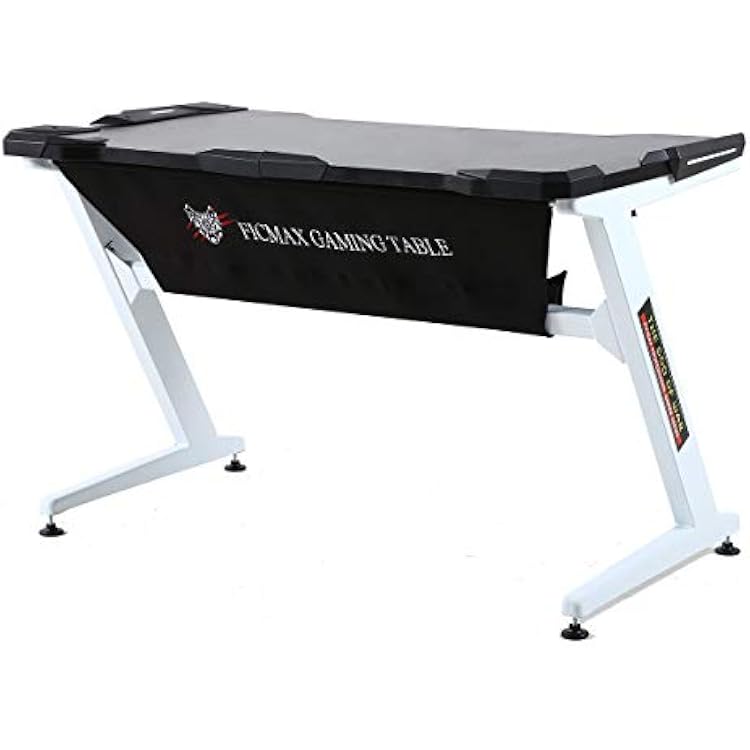 Gaming Desk Z Shaped Gaming Computer Desk with LED Light Pro Gamer Computer Table with Leather Fender Cloth Ergonomic PC Desk for Gamer Z Leg Home Office Desk Large Size Esport Gaming Desk