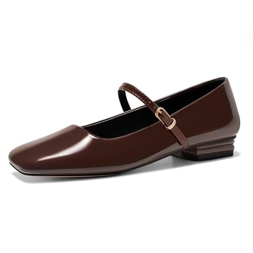 Coutgo Womens Mary Jane Flats Closed Square Toe Ballet Flat Dressy Comfortable Slip on Shoes