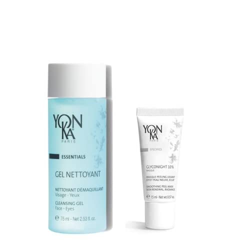Yon-Ka Travel Size Gel Face Cleanser, Gentle Foaming Face Wash and Makeup Remover with Yon-Ka Glyconight 10% Peel Masque Travel Size | Set of 2, 2.53 fl oz and 0.57 oz