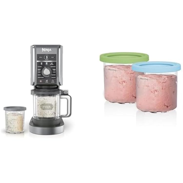 Ninja NC501 CREAMi Deluxe 11-in-1 Ice Cream & Frozen Treat Maker & More, 11 Programs & XSKPLID2CD Pints 2 Pack, Compatible with NC299AMZ & NC300s Series Creami Ice Cream Makers