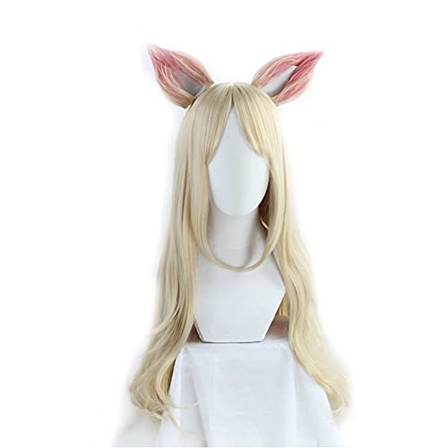 Game LOL Ahri Cosplay Wig with ears KDA POPSTAR Ahri Women Long Straight Blonde Hairpiece LOL KDA KPOP SKIN Synthetic Hair