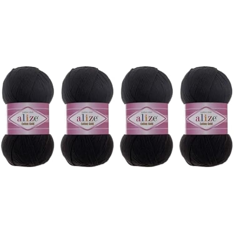 55% Cotton 45% Acrylic Yarn Alize Cotton Gold Thread Crochet Hand Knitting Art Lot of 4skn 400 gr 1444 yds 60-Black