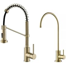 KRAUS Bolden Commercial Style Pull-Down Kitchen Faucet and Purita Water Filter Faucet Combo in Spot Free Antique Champagne Bronze, KPF-1610-FF-100SFACB