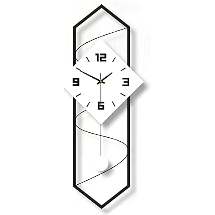 Modern Pendulum Wall Clock with Silent Movement,MetalSolid Wood Wall Decor Clock Wall Clocks for Living Room Decor,Bedroom, Office Space,Black and White