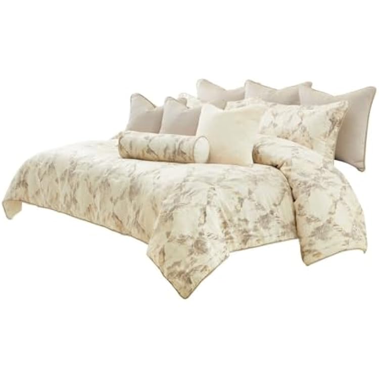 Michael Amini Glennridge Gray Comforter Set 10-Piece King with 100% Polyester Jacquard, Cotton-Polyester Back, Elegant Design, Soft and Durable Bedding for Luxurious Comfort