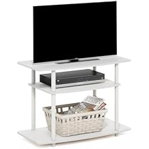 Furinno Turn-N-Tube TV Stand, 3-Tier No Tools Entertainment Center, TV Console for TV up to 32 Inch, for Living Room, Bedroom, White