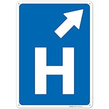 H Hospital Entrance with Right Up Arrow Sign, 10x14 Inches, Rust Free .040 Aluminum, Fade Resistant, Made in USA