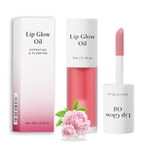 Korean Lip Oil - Fruity Flavor Lip Glow Oil, Moisturizing Hydrating & Nourishing Non-stick Cup Transparent Plumping Lip Gloss for Dry Lips & Lip Care 03#Peony