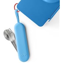 Omie OmieBox Kids Utensils Set with Case - 2 Piece Plastic, Reusable Fork and Spoon Silverware with Pod for Kids Blue
