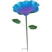 Baoblaze Bird Bath Bowl with Stake Stand, Lotus Leaf Bird Feeder Tray, Birdbath Bowl Pedestal for Patio Lawn Decoration, Blue