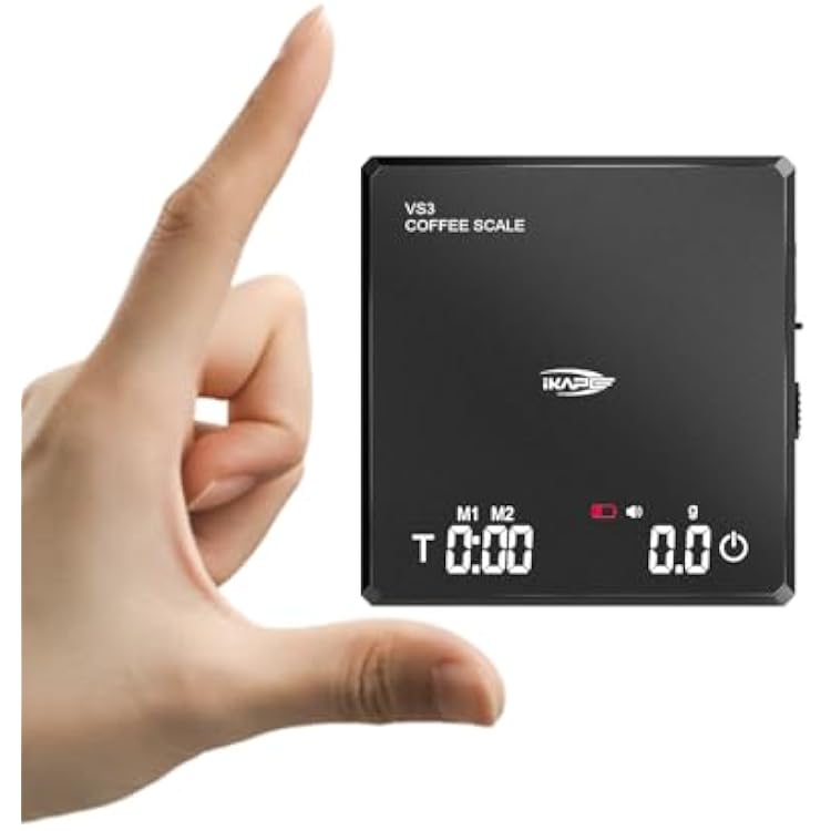 IKAPE Digital Mini Coffee Scale with Timer, 2kg/0.1g High Precision Rechargeable Drip Espresso Scale with Tare Function, LED Display(Black)