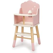 Pithfor Wooden Baby Doll High Chair, Doll Furniture, Fits Up to 18 inch Baby Dolls, 18 inch Doll Accessories - Pink
