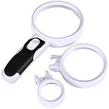 Handheld Illuminated LED Magnifying Glass Set Detachable 3 Lens Magnifier 2.5X 5X 16X Powerful Lighted Magnifier Glasses for Low Vision Aid Reading, Hobby, Crafts, Computer Repair and Jewelry Loupe