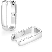 925 Sterling Silver Hoop Earrings for Women Small Square Hypoallergenic 14K Gold Plated Hoop Earrings Geometric Minimalist Rectangle Hoops