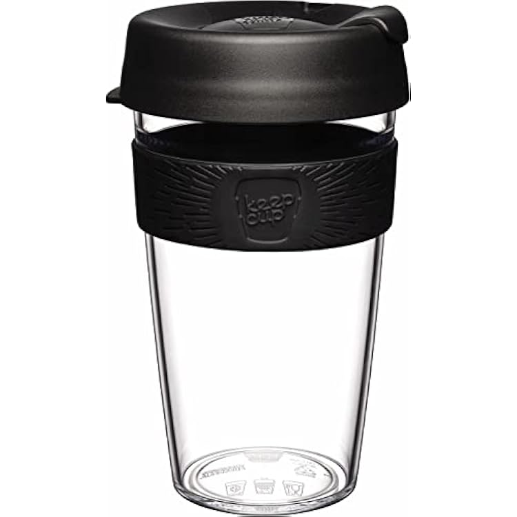 KeepCup Original, Lightweight Plastic Reusable Coffee Cup with Splashproof Sipper Lid - Large 16oz454ml - Black