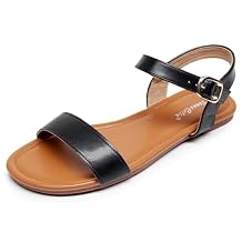 VenusCelia Women's Plain Strap Wide Flat Sandal