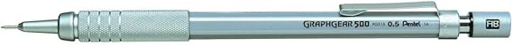 Pentel Graphgear 500 Mechanical Pencil, 0.5mm Lead, Grade HB, 1 x Graphgear Pencil, Silver, (PG515-A)
