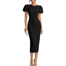 ZESICA Women's Summer Short Sleeve Bodycon Midi Dress 2026 Spring Elegant Formal Wedding Guest Cocktail Party Dresses