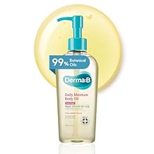 Derma B | Daily Moisture Body Oil | 99% Natural Argan & Sweet Almond Oil | Shower Oil for Dry Sensitive Skin | Light & Long-Lasting Hydration | Skin Body Care Oil with Peach Scent | 6.78 fl oz (200ml)