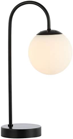 JONATHAN Y 18.25 Black Glass Globe Table Lamp Minimalist Mid-Century Bedside Lamp for Bedroom Living Room with White Glass Shade, LED Bulb Included JYL6010A
