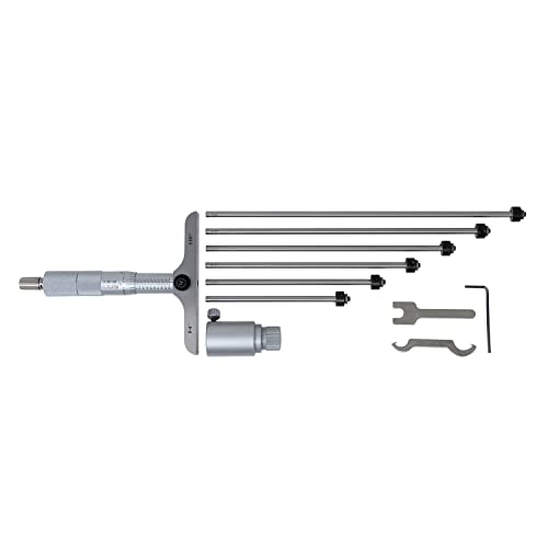 Asimeto 0-6 Flat End -4 Base Depth Micrometer| Graduation : 0.001, Rod Diameter: 0.157, Accuracy : 0.0002| Number of Rods: 6| Thimble Type: Ratchet Stop| Satin Chrome Finish