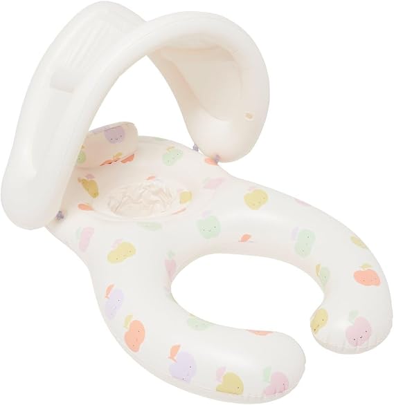 Sunnylife Float Together Baby Seat with Canopy | Inflatable Infant Pool Float, Soft Leg Cradles & Headrest | Non-Toxic Phthalate-Free PVC | Fits 2433 lbs | Apple Sorbet