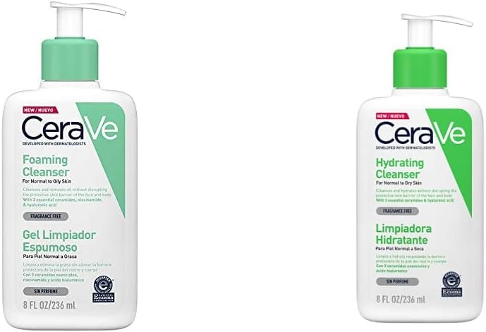 CeraVe Foaming Cleanser | 236ml8oz | Daily Face, Body & Hand Wash with Niacinamide, for Normal to Oily Skin & Hydrating Cleanser | 236ml8oz | Daily Face & Body Wash for Normal to Dry Skin