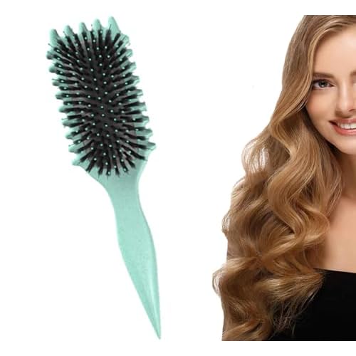 Curl Defining Brush, Hair Brush with Boar Bristle for Hair Detangling Defining and Styling, Suitable for Men and Women, Green