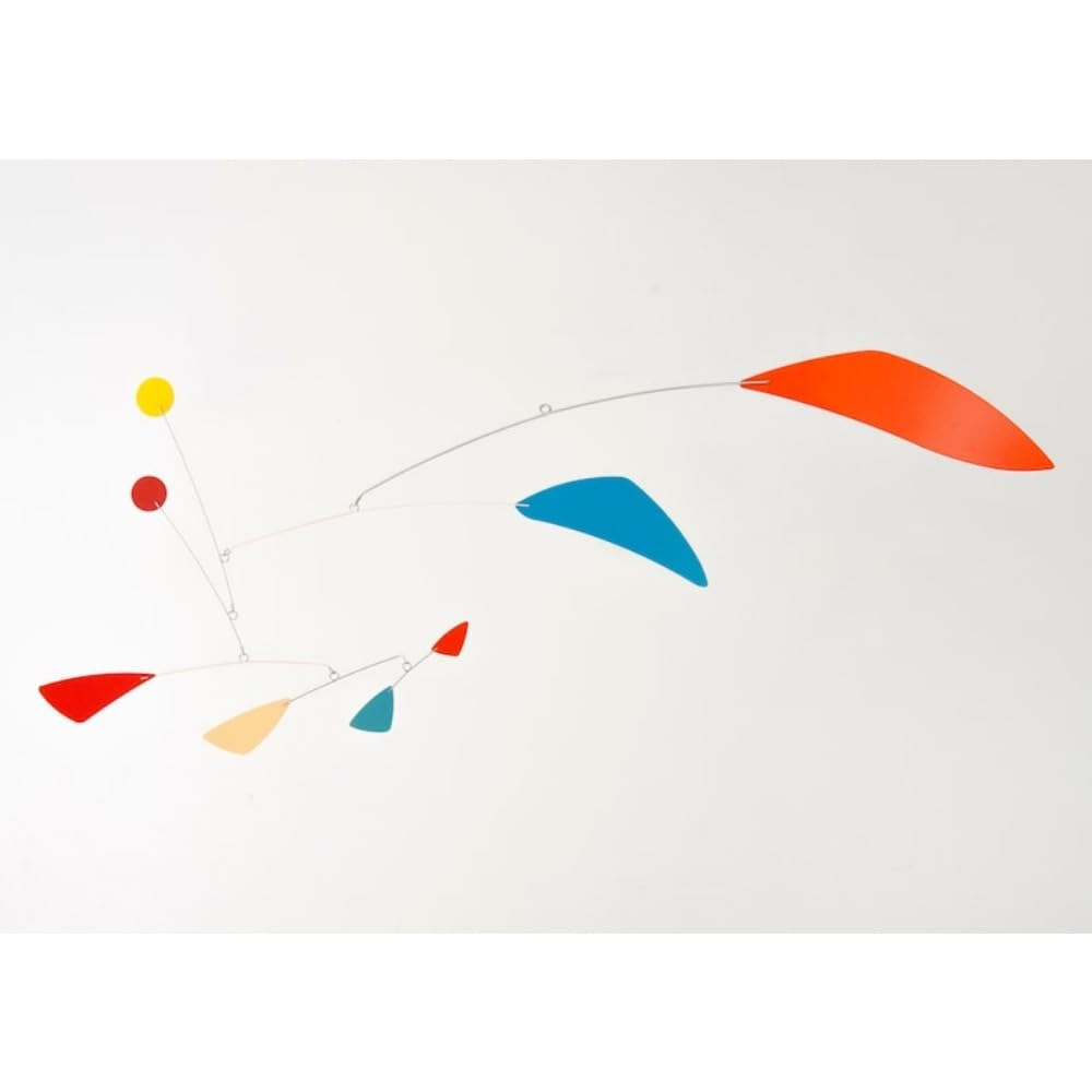 Metal and Powder Coated Stainless Steel Mobiles, Modern Mobiles, Hanging Mobiles Sculpture in Multi-Colors Red Yellow Blues, 28 W x 22 H, Retro Modern Color Mobiles for Livingroom Bedroom