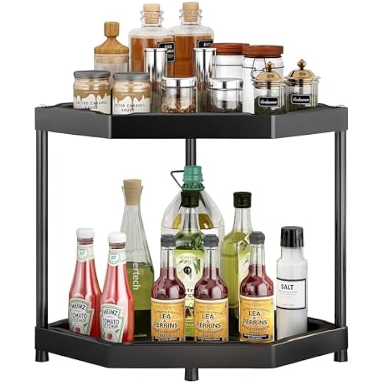 Kitchen Corner Shelf Countertop 2 Tier Bathroom Counter Organizer Cabinet Corner Storage Shelf Spice Rack Makeup Organizer Under Sink Organizer Black