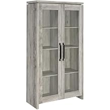 Coaster Home Furnishings - Alejo - 2-Door Engineered Wood Tall Accent Cabinet with Glass Doors, Eight Compartments, Coastal Style - Living Room, Entryway & Home Kitchen - Gray Driftwood - 950783