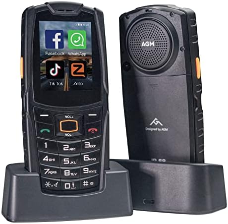 AGM M7 Rugged Phone with Charging Dock, IP68 Waterproof Outdoor Phone, 2500mAh Battery Unlocked 4G Cell Phone for Seniors Dual SIM Biggest Speaker 2.4 Touch Screen 1GB8GB FacebookSkypeTikTok
