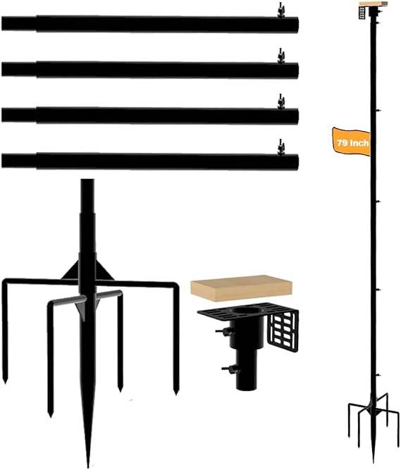 Smart Bird Feeder Pole,79 Inches Tall Bird House Poles for Outdoors,1-Inch Diameter Thickened Heavy-Duty Pole for Bird Feeder,Adjustable Bird Feeder Stand, Slip-Fit Connection.Matte Black