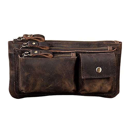Hebetag Leather Waist Pack Fanny Bag Handbag for Men Women Hip Bum Belt Purse Travel Outdoor Running Hiking Camping Cell Phone Clutch Pouch Pocket #04Deep Brown
