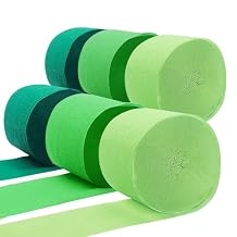 PheiLa Green Crepe Paper Streamers 6 Rolls 492ft, Crepe Paper Birthday Decorations Green Party Supplies for DIY Gift Wrapping Wedding Holiday Party Decor, 1.77 Inch x 82 Ft/Roll