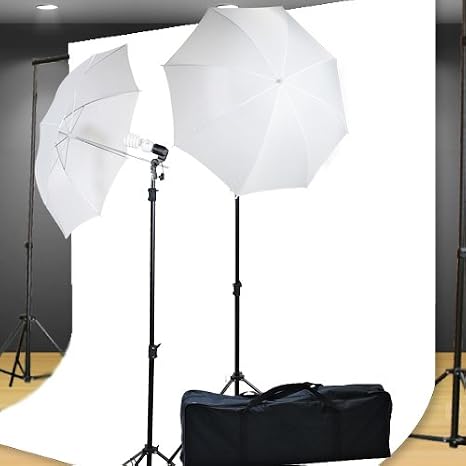 Photo Studio Kit Lighting kit 400 Watt Video Photography Portrait Lighting Kit, Backdrop Support System and 6' x 9'Ft White Muslin Backdrop Umbrella Softbox Kit by Fancierstudio U69W