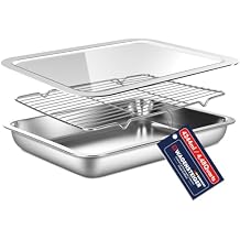 WAGENSTEIGER Stainless Steel Food Prep Pan Set with Rack & Transparent Lid, Casserole Dish, Roasting Pan for Oven, Buffet or Marination Use(No.3)