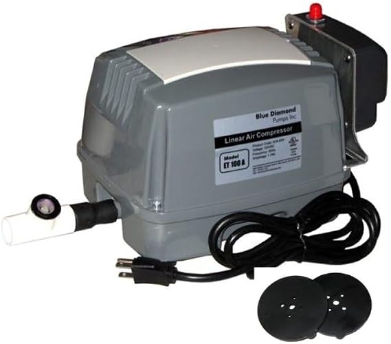 Blue Diamond ET100A Septic Air Pump w/Free Lo Pressure Alarm & Back Pressure Safety Valve (Maximizes Aerator Service Life) Free Extra Diaphragms