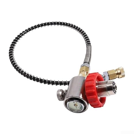 Scuba Diving Pressure Gauge Fill Adapter- For G5/8 to 7/8 Cylinder Refill Hose with Dual Luminous Gauges- 6000/5000 PSI- 24 Inch Spring Tube- Copper & Stainless Steel(SFC044)