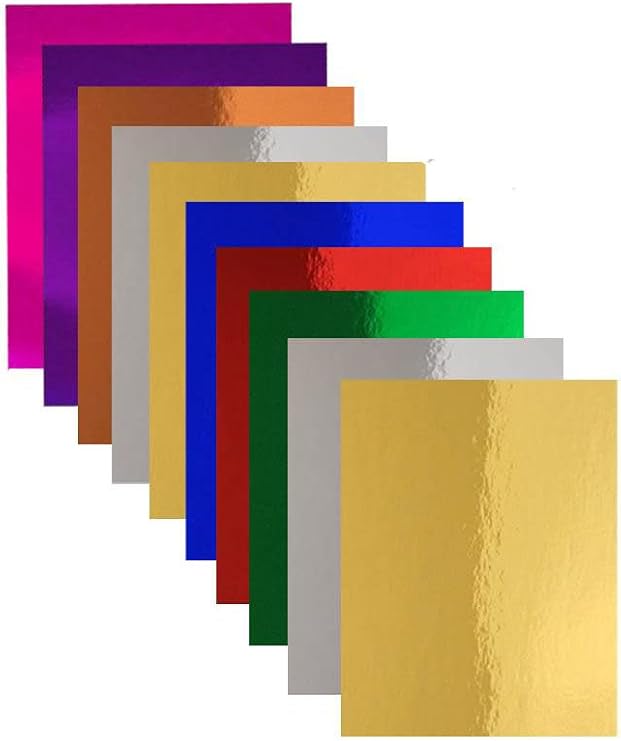 Metalik Aynalı Fon Kartonu 10 Renk 50x70 cm 1 Paket Okul Sınıf Dekoratif Pırıltılı Folyo Kağıt