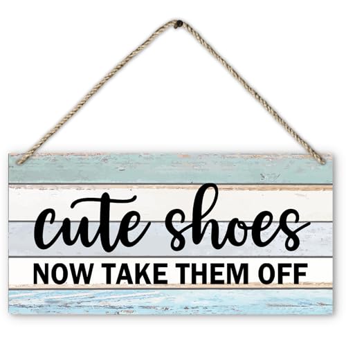 Cute Shoes Now Take Them Off Welcome Printed Wood Plaque Sign Wall Hanging,Rustic Hanging Signs for Home Front Door Porch Decor, Please Take Your Shoes Off Sign 12 x 6 Inches Home Decor AccentsGreen