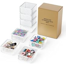 Stackable Small Organizer and Paper Clip Holder for Desk, 4 Pack Set Desk and Drawer Organizers for Paperclips, Pins, Erasers, Sticky Notes, Cotton Balls, Hair Ties, Perfect for Office, School, Home