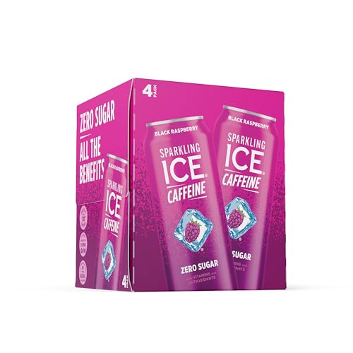 Sparkling Ice Caffeine, Black Raspberry Sparkling Water with Caffeine, Zero Sugar, with Antioxidants and Vitamins,416oz