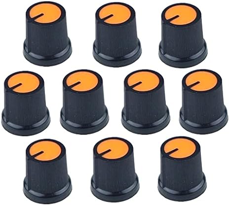10 Pcs 6mm Shaft Hole Dia Threaded Knurled Potentiometer Orange Knobs Caps