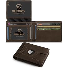 RUNBOX Airtag Wallet for Men 15 Cards Wallets Slim Rfid Leather 2 ID Window With Gift Box