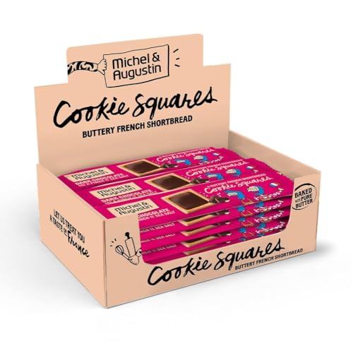Michel et Augustin Cookies, Individually Wrapped Snacks Gift Box, Dark Chocolate & Sea Salt Shortbread Cookie Bars, 18-Pack, 4 French Butter Cookies per Bar
