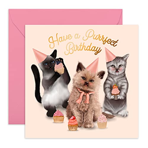 CENTRAL 23 - Cute Birthday Cards for Her - Purrfect Birthday - Sweet Birthday Card for Sister - Best Friend Birthday Card - Fun Birthday Cards for Women -  with Fun Stickers