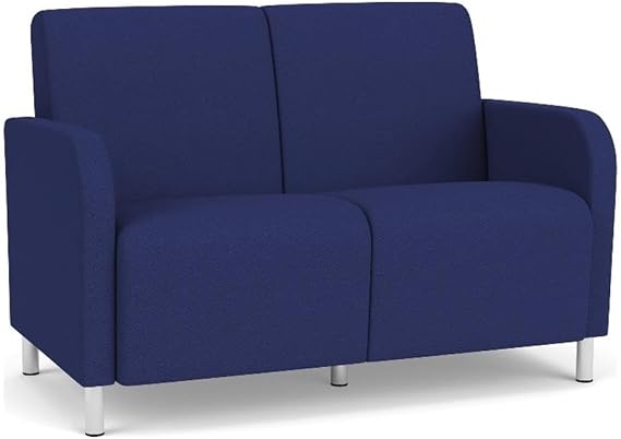 Siena 2-Seat Lounge Reception Waiting Tandem Seating/Brushed Steel Legs/Blue